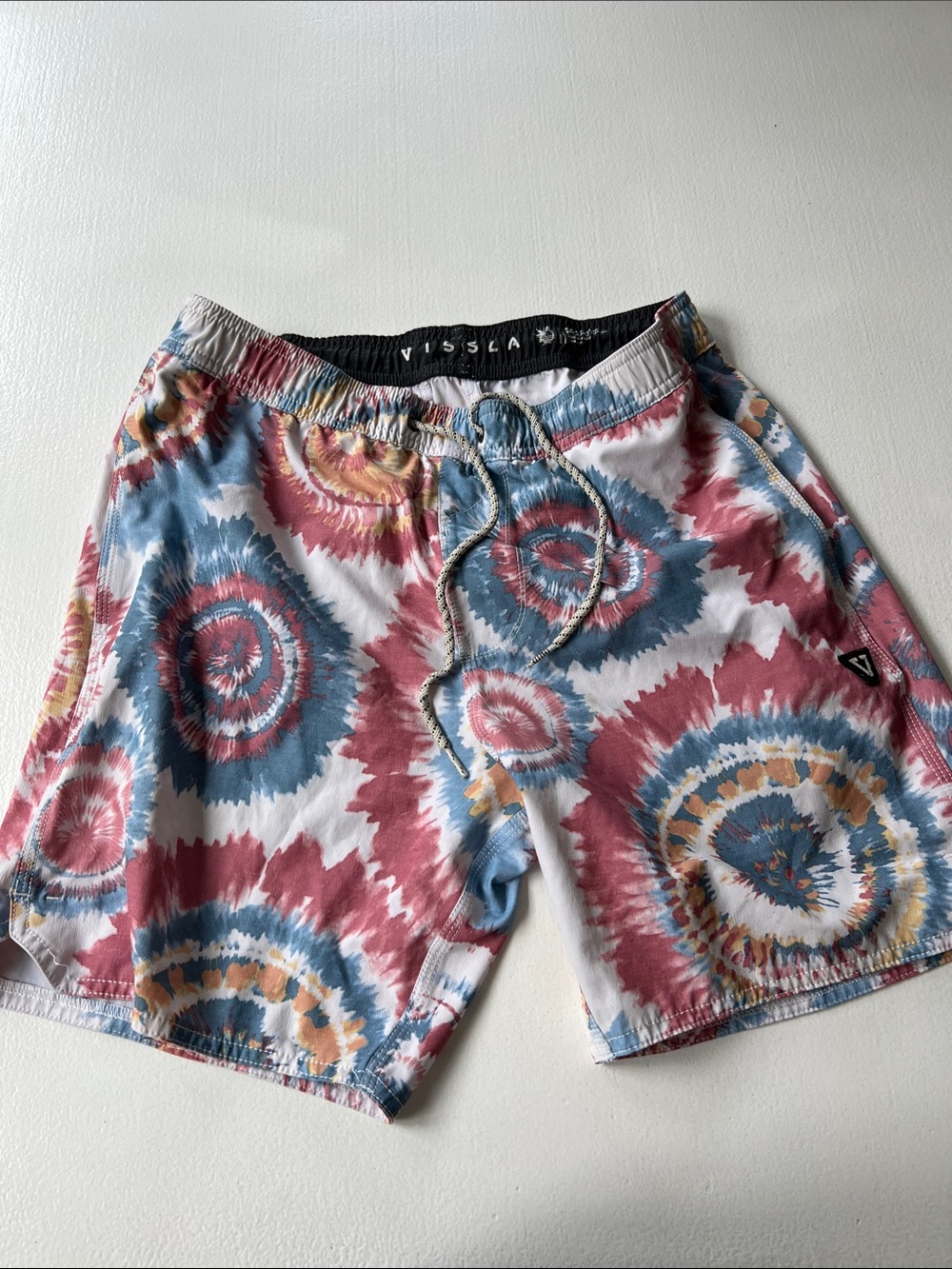 VISSLA Men’s Tie-Dye Board Shorts - Blue, Red & Yellow